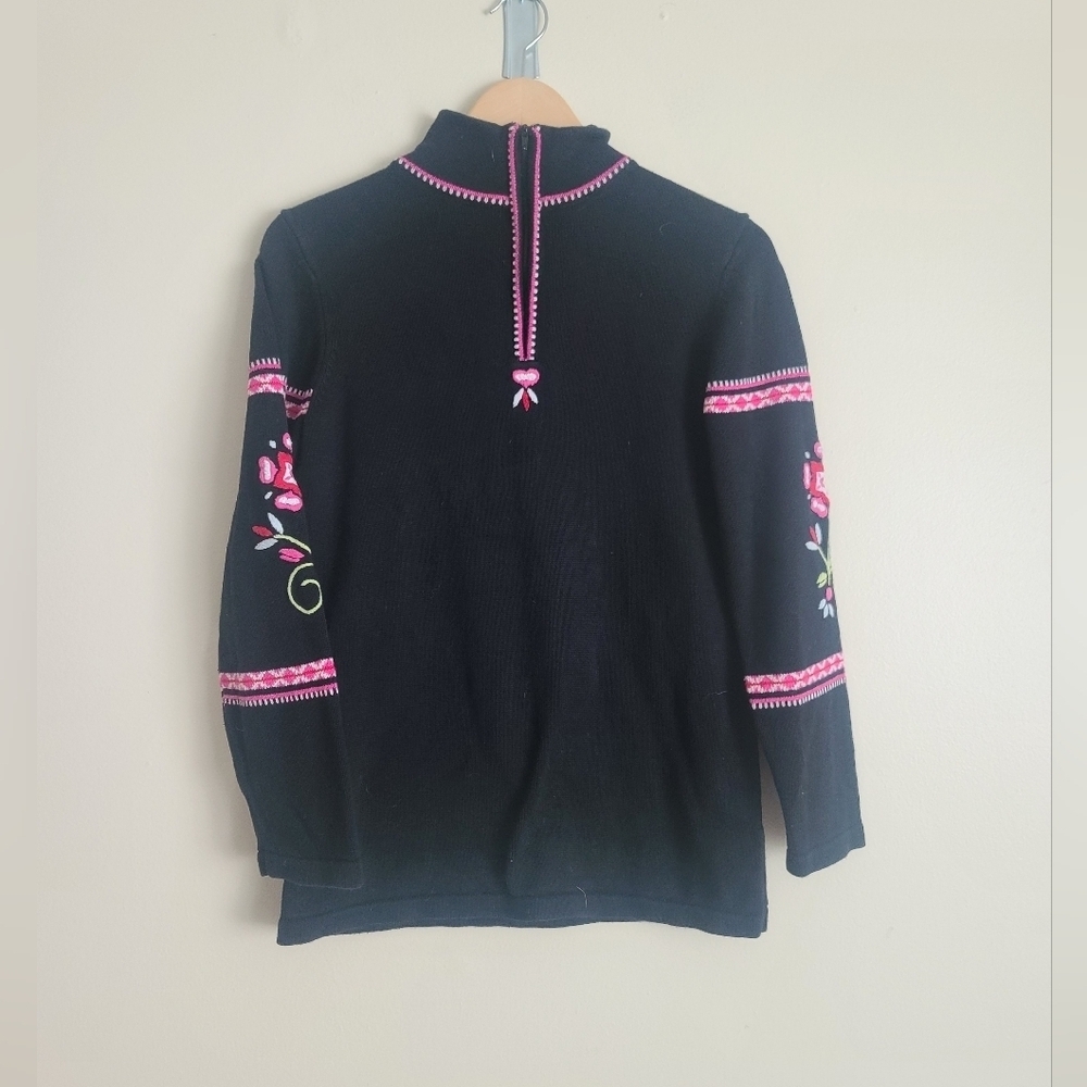 Hanna Andersson Floral Embroidered 1/4 zip Sweater - Size XS